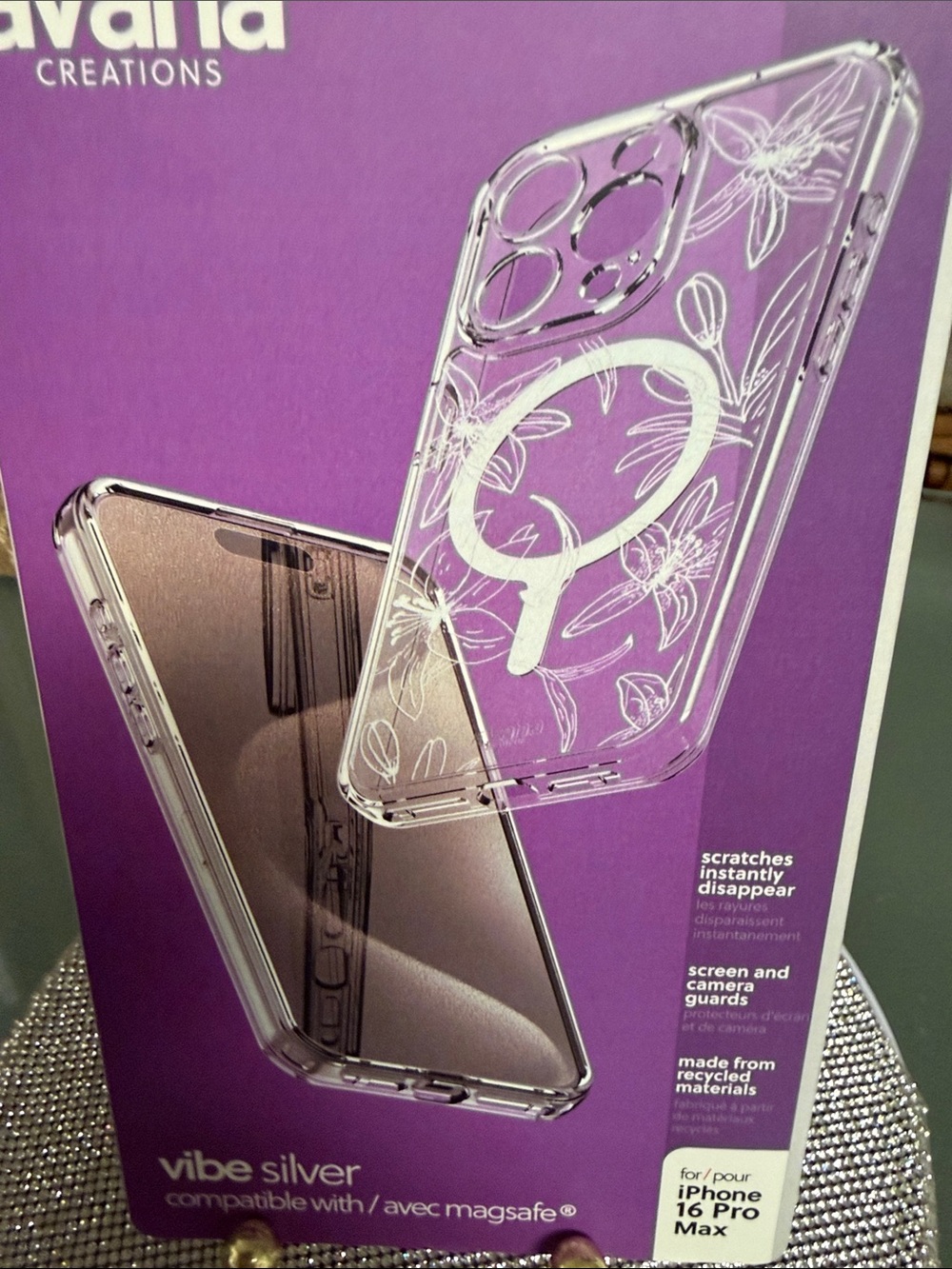 Aviana Clear Floral MagSafe Case in Silver Accents 16 pro max